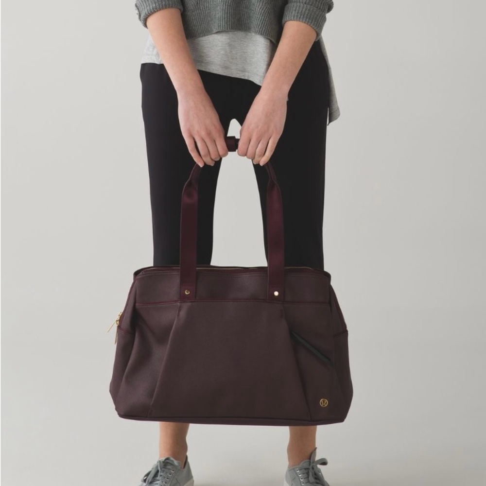 Lululemon OM the Day Burgundy bag with gold accents - Picture 2 of 11